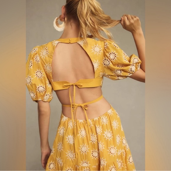 NWT Anthropologie En Saison Puff-Sleeve Tiered Embroidered Dress - Picture 3 of 9